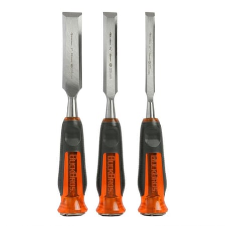 Buck Brothers 3 Piece Pro Full Tang Wood Chisel Set  1/2 in, 3/4 in, 1 in 74830